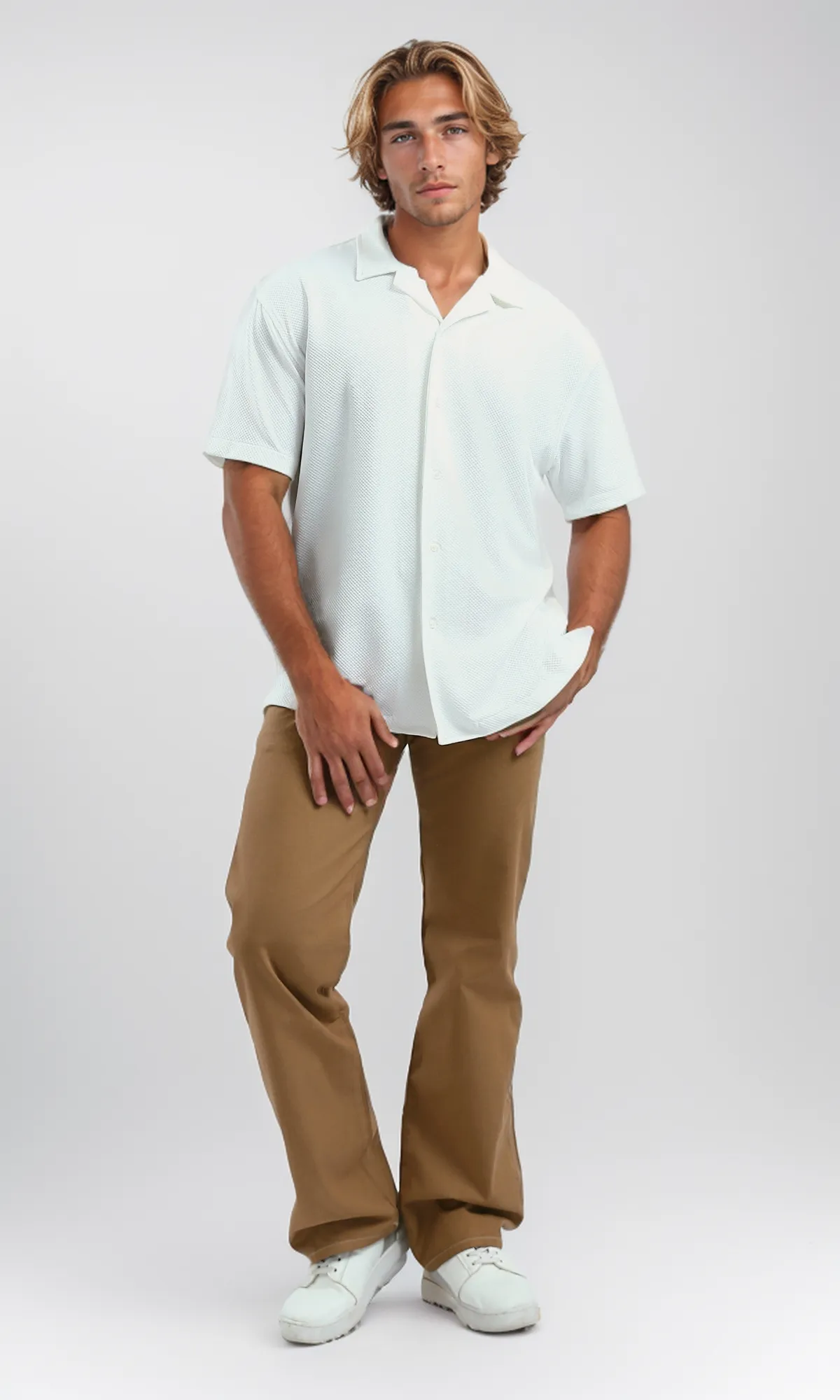 O192116 V Collar Summer Shirt With Full Buttons